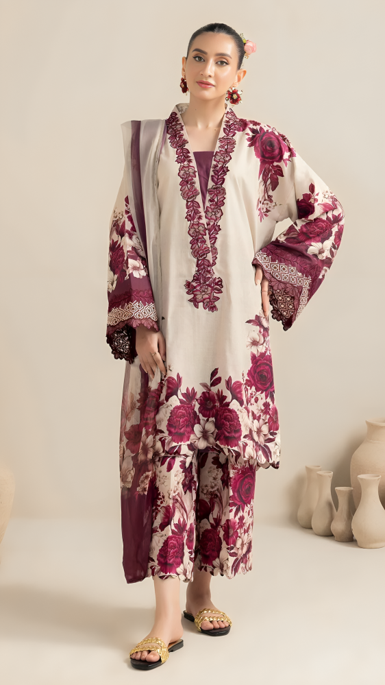 Luxury Lawn Stitched Suit 3 piece - 2025 - LE-01