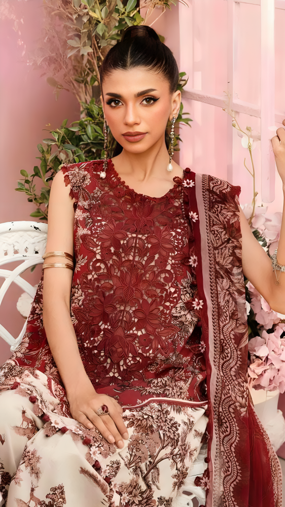 Luxury Lawn Premium Stitched Suit 3 Piece Dress - LEC-16