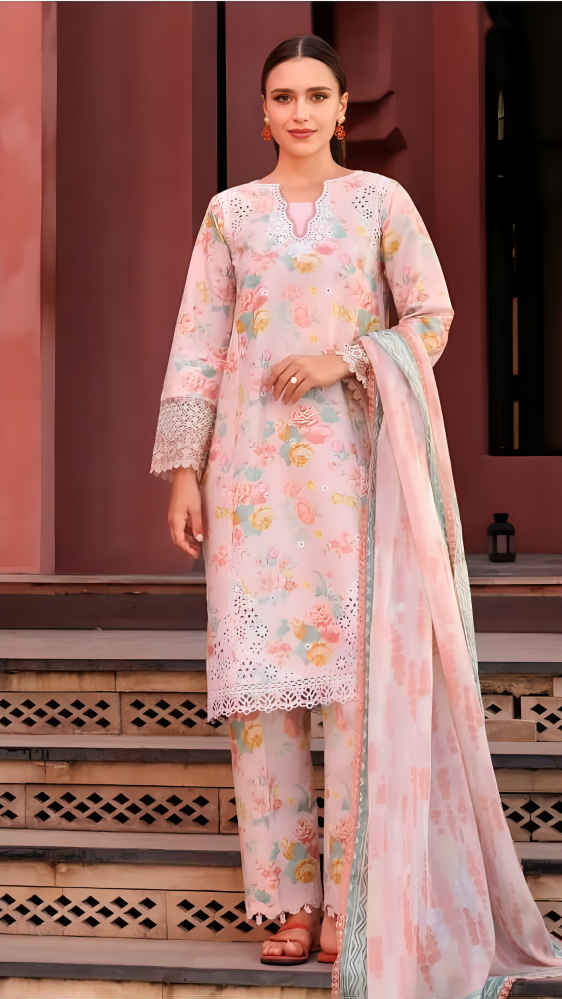 Luxury Lawn Premium Stitched Suit 3 Piece - LEC-05