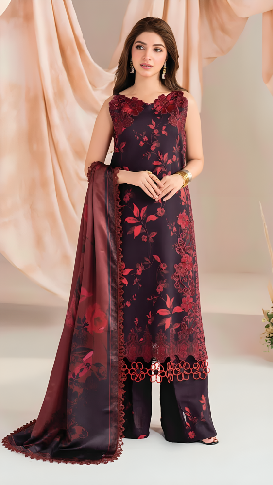 Luxury Lawn Stitched Suit 3 piece - 2025 - LE-07