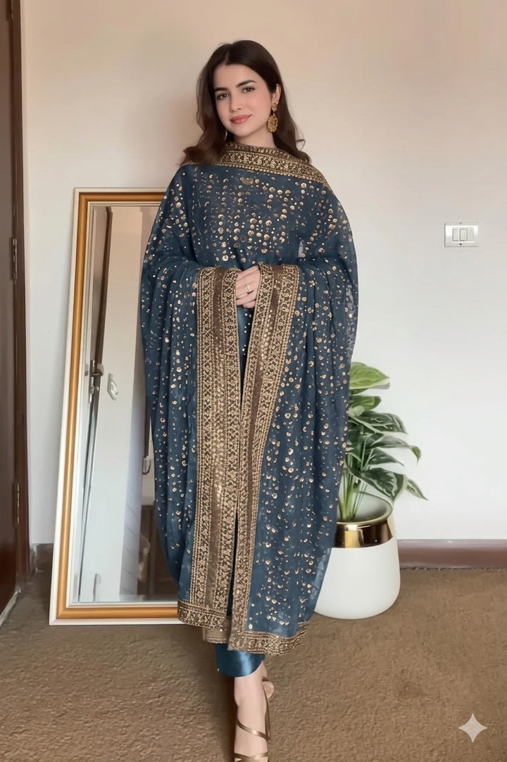 Luxury SHEESHA SILK Premium Stitched Suit 3 Piece Dress - LEC-17