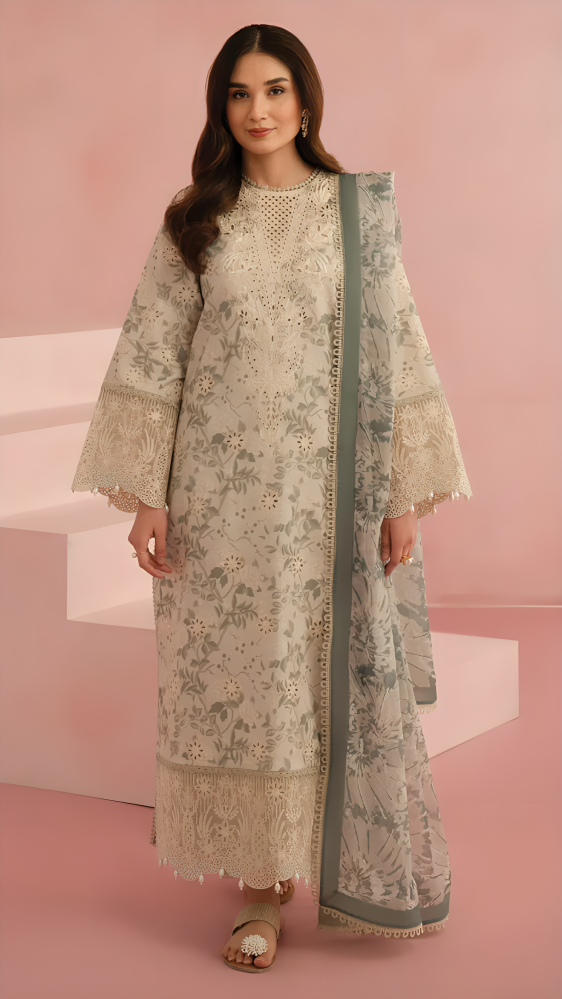 Luxury Lawn Stitched Suit 3 piece - 2025 - LE-13
