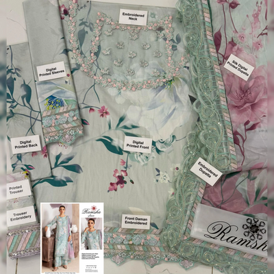 Luxury Lawn Premium Stitched Suit 3 Piece - LEC-09